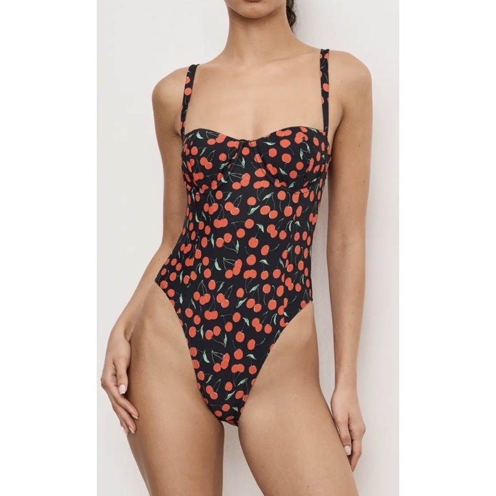 Good American M Showoff Underwire One Piece Swimsuit Cherry Poppy Red Black